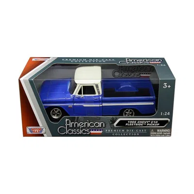 Motormax 73355bl-w 1966 Chevrolet C10 Fleetside Pickup Truck - Blue With Cream