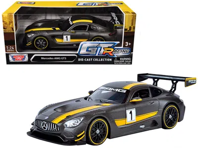 Motormax Mercedes Amg Gt3 #1 Matt Gray With Yellow Stripes "gt Racing" 1/24 Diecast Model Car By