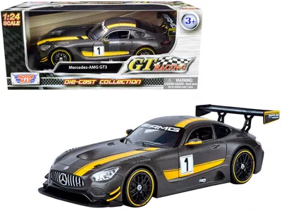 Motormax Mercedes Amg Gt3 #1 Matt Gray With Yellow Stripes "gt Racing" 1/24 Diecast Model Car By