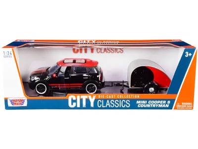 Motormax Mini Cooper S Countryman With Travel Trailer Black And Red "city Classics" Series 1/24 Diecast Model