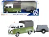 Motormax Volkswagen T1 Pickup With Canopy Green And White With Trailer "road Service" 1/24 Diecast Model Car