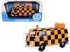 Motormax Volkswagen Type 2 (t1) Airport Runway Delivery Van Black And Orange Checkered 1/24 Diecast Model Car In Orange