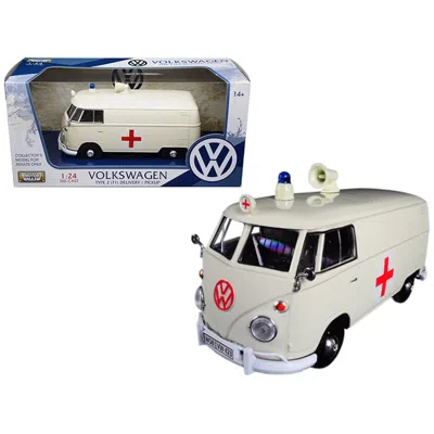 Motormax Volkswagen Type 2 T1 Ambulance Cream 1-24 Diecast Model Car In White
