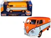 Motormax Volkswagen Type 2 (t1) Delivery Van #5 "gulf" Orange And Light Blue 1/24 Diecast Model Car By Motorm