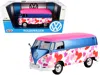 Motormax 1-24 Diecast Model Car For Volkswagen Type 2 T1 Van Love Pink Blue & Metallic