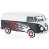 Motormax Volkswagen Type 2 T1 Delivery Van With Flames 1 Isto 24 Diecast Car Model, White & Black