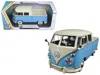 Motormax Volkswagen Type 2 (t1) Double Cab Pickup Truck Light Blue And Cream 1/24 Diecast Model Car By Motorm