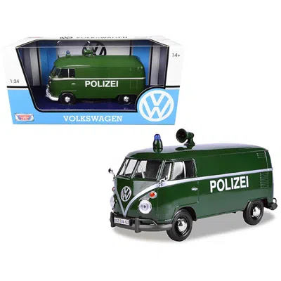 Motormax Volkswagen Type 2 T1 Police Van Polizei Dark Green 1 By 24 Diecast Model Car