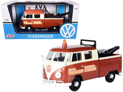 Motormax Volkswagen Type 2 (t1) Tow Truck "volkswagen Specialists" Brown Metallic And Cream 1/24 Diecast Mode