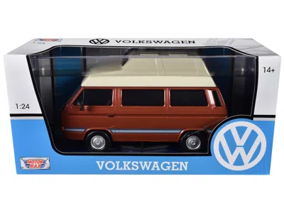 Motormax Volkswagen Type 2 (t3) Camper Van Brown Metallic With Cream Top 1/24 Diecast Model Car By