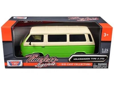 Motormax Volkswagen Type 2 (t3) Van Green And Beige "timeless Legends" Series 1/24 Diecast Model Car By Motor