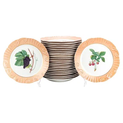 Pre-owned Mottahedeh 24 Vintage  For Vista Alegre Porcelain Dinner Plates- "summer Fruit" In Sand