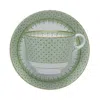 Mottahedeh Apple Lace Tea Cup & Saucer Plate In Green