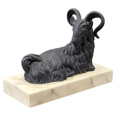 Pre-owned Mottahedeh Bisque Porcelain Ram Sculpture, Italian Design, 1970s In Black