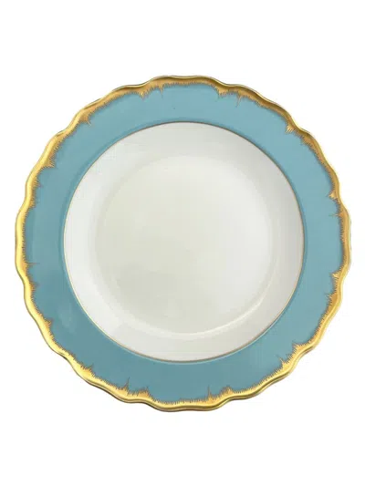 Mottahedeh Chelsea Feather Rimmed Soup Plate In Turquoise