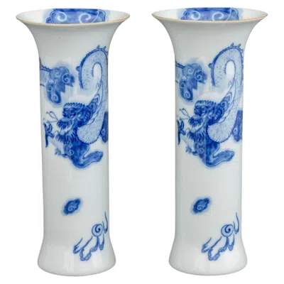 Pre-owned Mottahedeh For Tiffany & Co "dragon" Vases In Blue