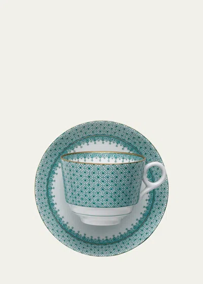 Mottahedeh Green Lace Teacup & Saucer Set
