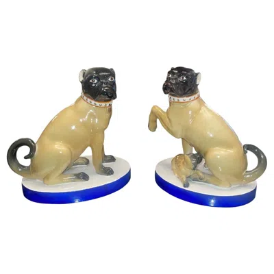Pre-owned Mottahedeh Pair Of  Pug Dog Figures, Staffordshire Style, Mid-20th Century. In Sand