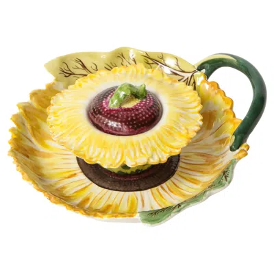 Pre-owned Mottahedeh Porcelain Sunflower Jam Pot In Orange