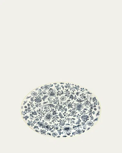Mottahedeh Sacred Bird & Butterfly Blue Oval Platter In Blu/wht
