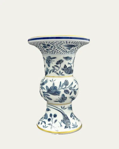 Mottahedeh Sacred Bird & Butterfly Blue Shang Vase, 7" In Blu/wht