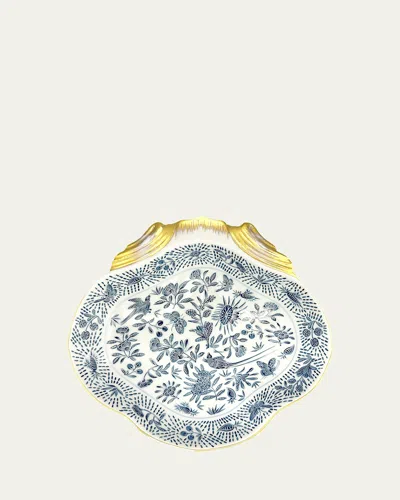 Mottahedeh Sacred Bird & Butterfly Blue Shell Dish In Blu/wht