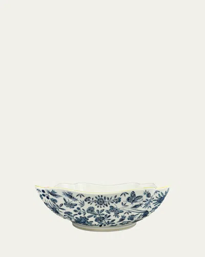 Mottahedeh Sacred Bird & Butterfly Blue Square Bowl, Large In Blu/wht