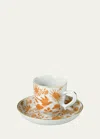 Mottahedeh Sacred Bird & Butterfly Demitasse Cup & Saucer Plate In Orange