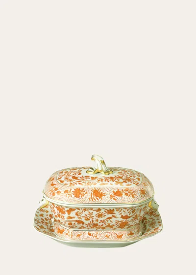 Mottahedeh Sacred Bird & Butterfly Octagonal Tureen & Platter Set In Orange