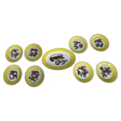 Pre-owned Mottahedeh Set Of Mottahedah Shellfish Plates And Matching Platter In Brown