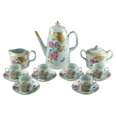 Pre-owned Mottahedeh Vista Alegre For  'lowestoft Rose' Porcelain Demitasse Set In Gray