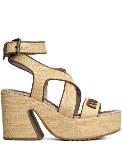 Mou 100mm Raffia Platform Sandals In Beige