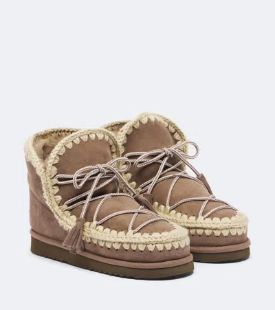 Mou 18 Shearling-lined Suede Lace-up Boots In Brown