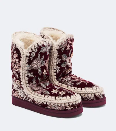 Mou 24 Shearling-lined Velvet Ankle Boots In Brown