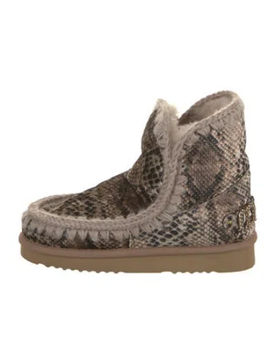 Pre-owned Mou Animal Print Whipstitch Trim Snow Boots W/ Tags In Neutrals