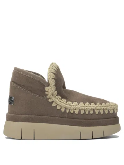 Mou Grey Sheepskin Ankle Boots In Brown
