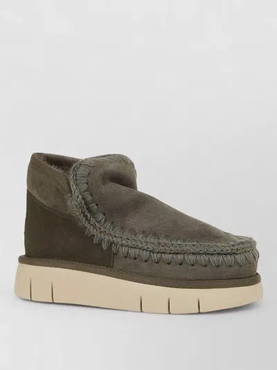 Mou Ankle Sneaker Slipper Suede Platform Sole In Green