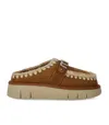 Mou Bounce Beige Mules With Logo Lettering And Open Rear In Leather Woman In Beige
