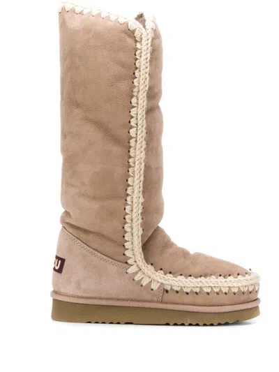 Mou Beige Eskimo Logo Boots In Brown