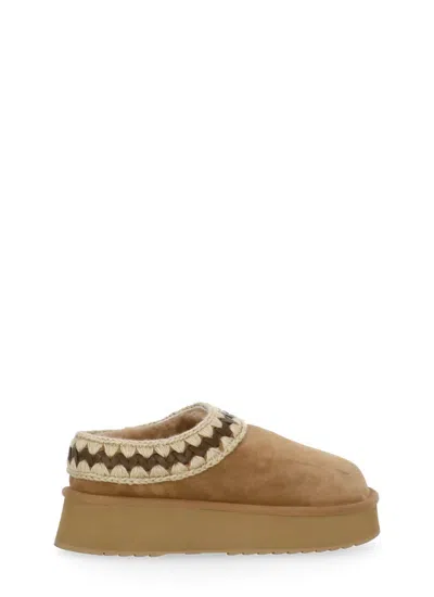 Mou Beige Mules With Braided Detail In Suede Woman In Neutral