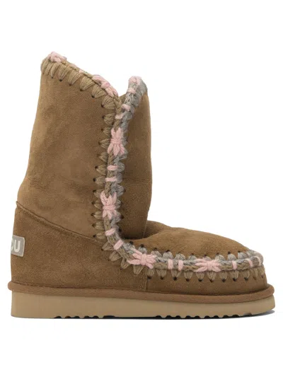 Mou Beige Sheep Wool Ankle Boots In Brown