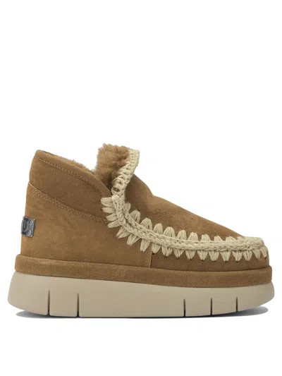 Mou Beige Sheepskin Ankle Boots In Green