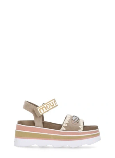 Mou Beige Suede Leather Sandals In Neutrals