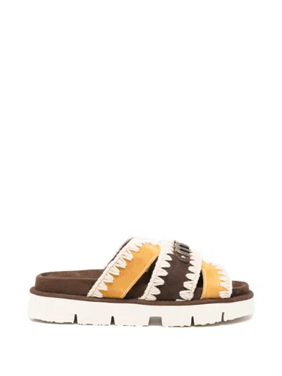 Mou Bio Crochet-trim Logo-plaque Sandals In Multi