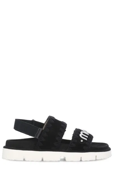 Mou Bio Sandal Flats In Black Suede