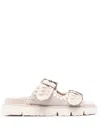 Mou Whipstitch-trim Calf-suede Slides In Neutral