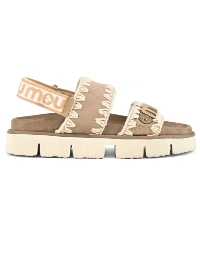 Mou Bio Sandal Back Strap Suede & Leather In Neutrals