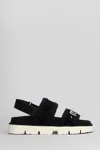 Mou Bio Sandal Flats In Black Suede In Black