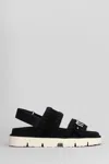 Mou Bio Sandal Flats In Black Suede In Black