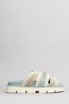 Mou Bio Sandal Flats In Cyan Suede In Blue